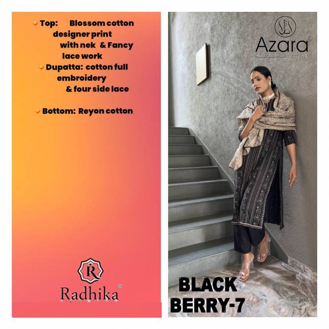 Azara Black Berry Vol 7 By Radhika Cotton Printed Dress Materials Wholesale Market In Surat
